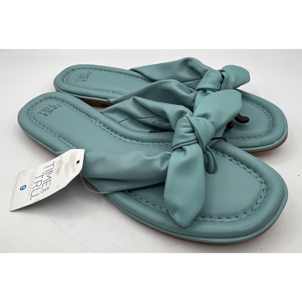 Time and Tru Women’s Sandals Size 9 Blue Bow Slide Flats Slip On NWT - Picture 4 of 6